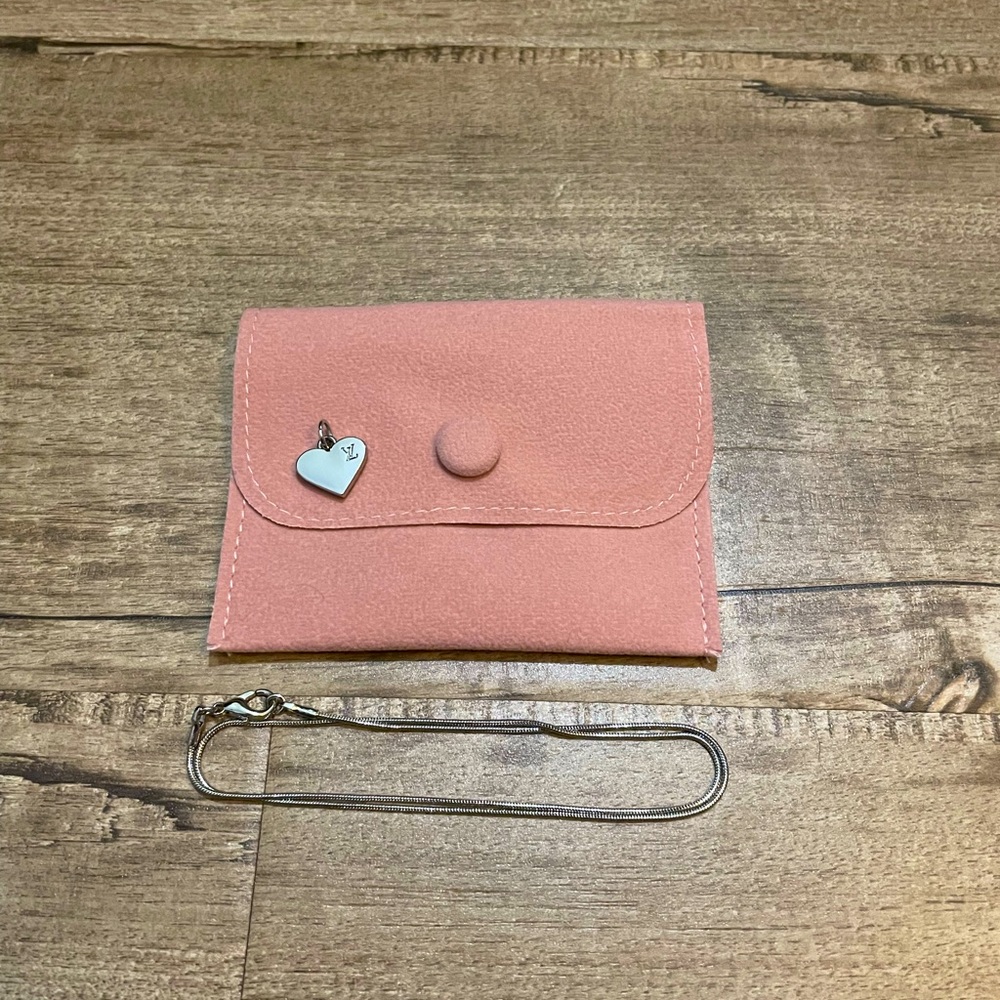 LV Stamped Silver Heart Charm Necklace